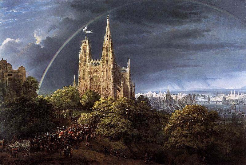 Karl friedrich schinkel Gothic Cathedral with Imperial Palace oil painting picture